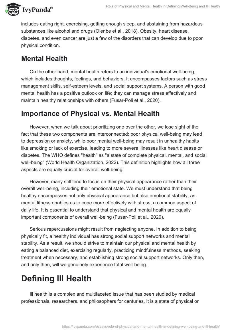 Role of Physical and Mental Health in Defining Well-Being and Ill Health. Page 2