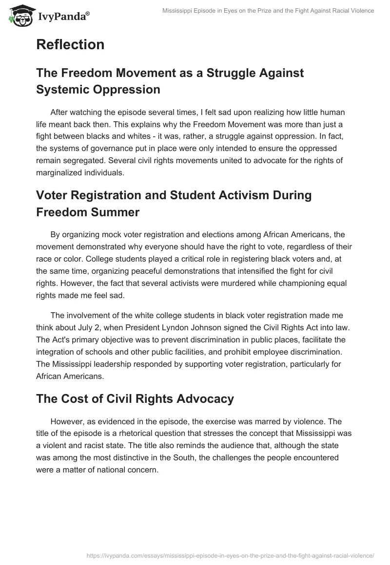 Mississippi Episode in "Eyes on the Prize" and the Fight Against Racial Violence. Page 2