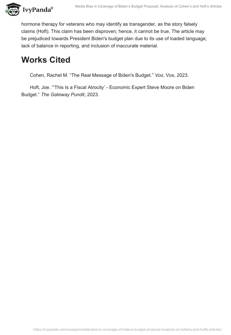 Media Bias in Coverage of Biden’s Budget Proposal: Analysis of Cohen’s and Hoft’s Articles. Page 2
