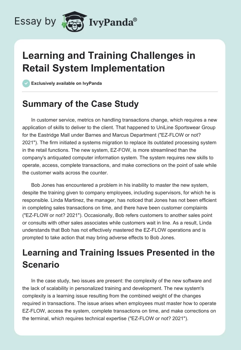 Learning and Training Challenges in Retail System Implementation. Page 1