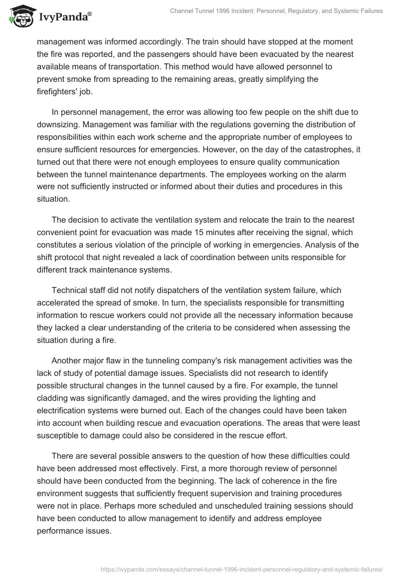 Channel Tunnel 1996 Incident: Personnel, Regulatory, and Systemic Failures. Page 2