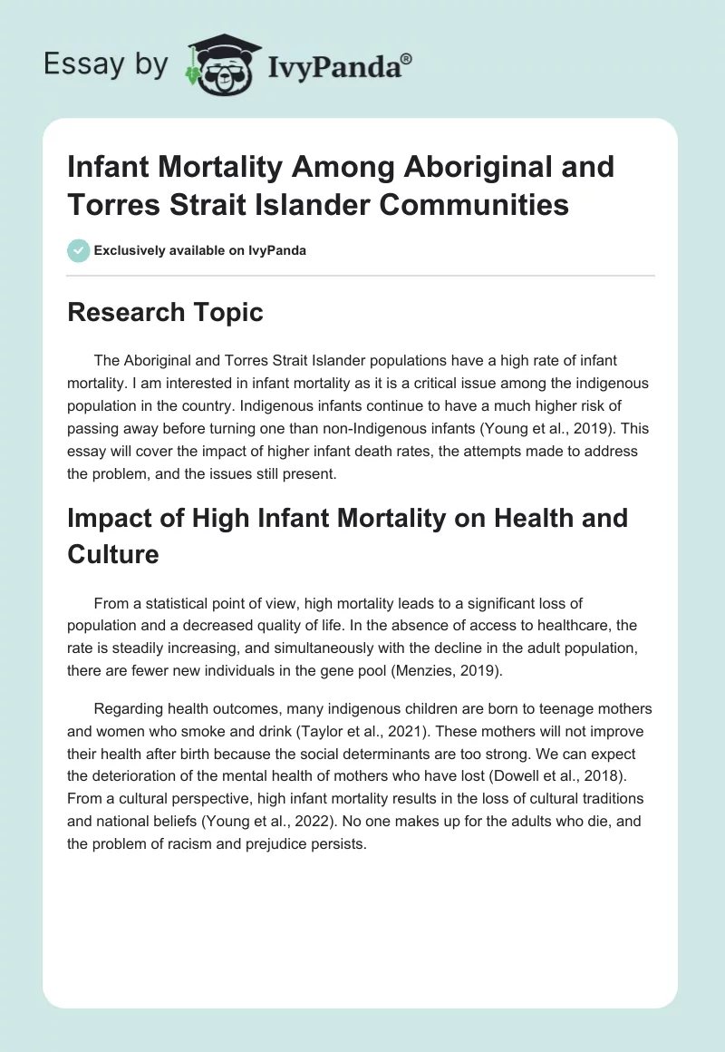 Infant Mortality Among Aboriginal and Torres Strait Islander Communities. Page 1