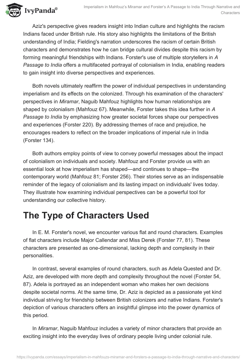 Imperialism in Mahfouz’s Miramar and Forster’s A Passage to India Through Narrative and Characters. Page 2