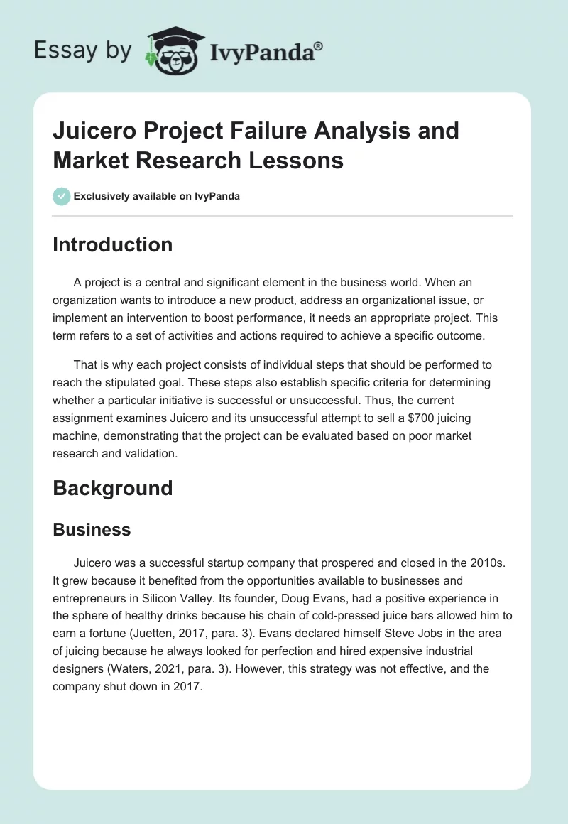 Juicero Project Failure Analysis and Market Research Lessons. Page 1