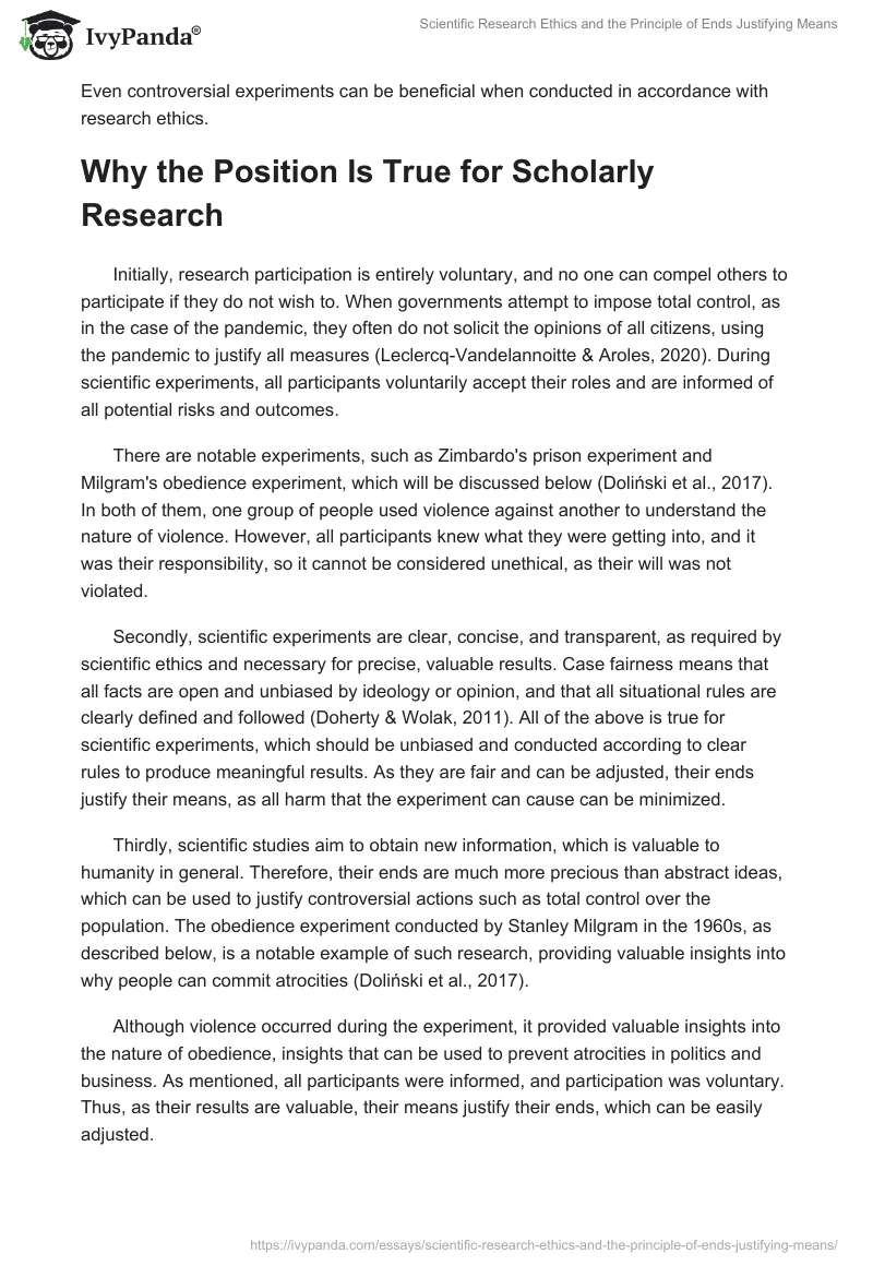 Scientific Research Ethics and the Principle of Ends Justifying Means. Page 2