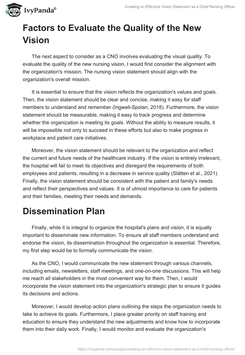 Creating an Effective Vision Statement as a Chief Nursing Officer. Page 2