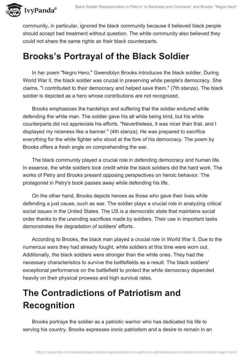 Black Soldier Representation in Petry’s “In Darkness and Confusion” and Brooks’ “Negro Hero”. Page 2