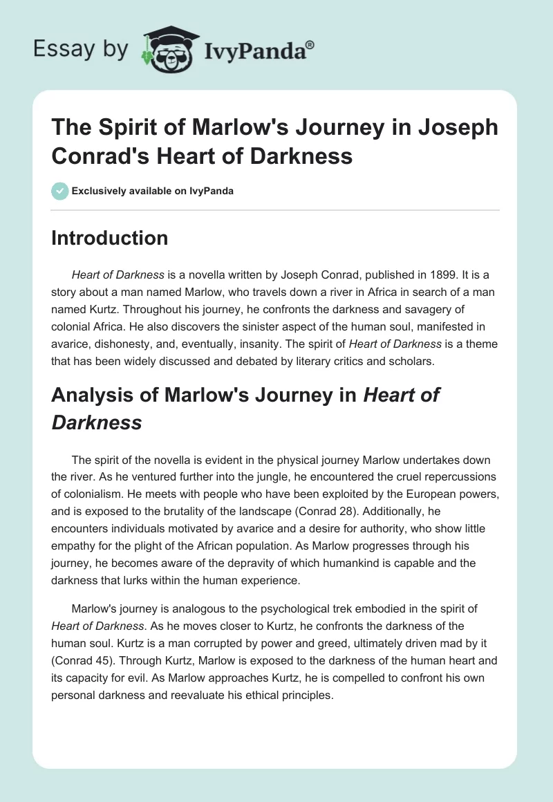 The Spirit of Marlow's Journey in Joseph Conrad's "Heart of Darkness". Page 1