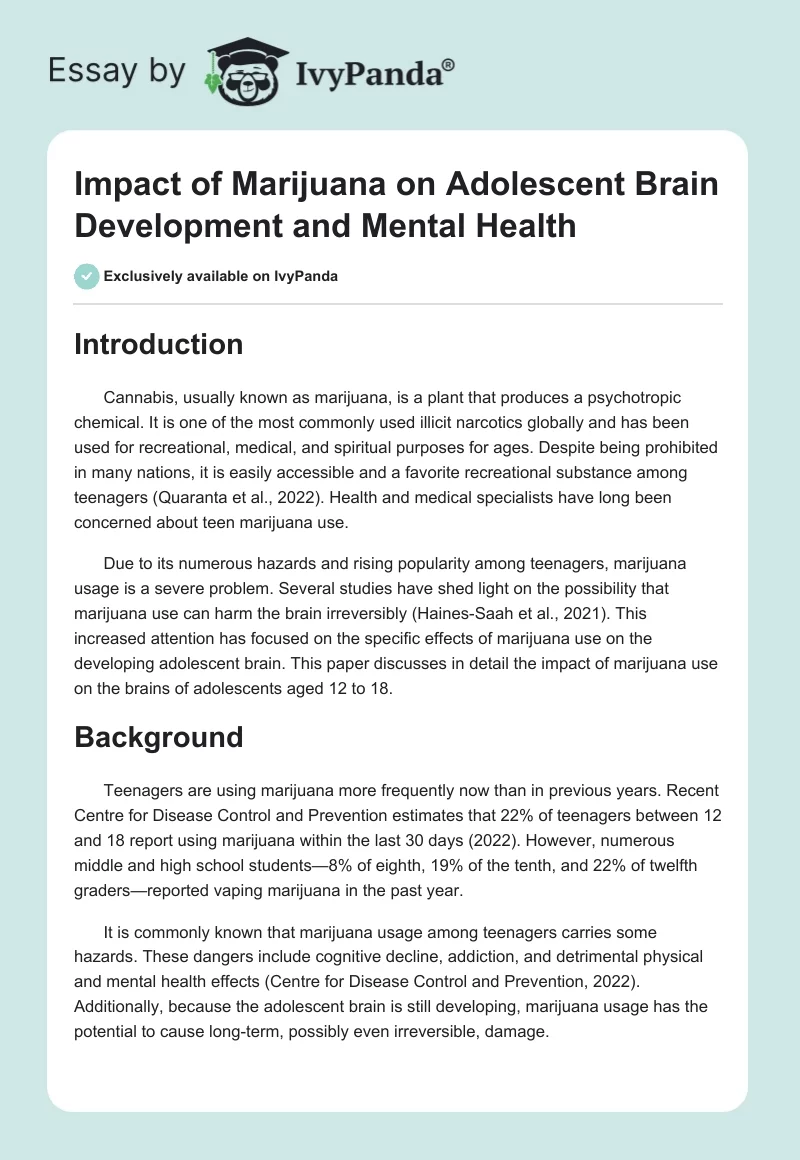 Impact of Marijuana on Adolescent Brain Development and Mental Health. Page 1