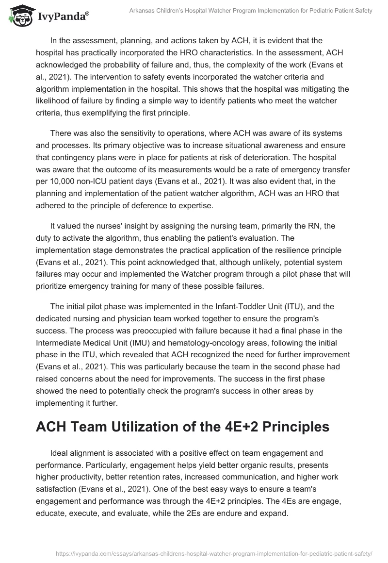 Arkansas Children’s Hospital Watcher Program Implementation for Pediatric Patient Safety. Page 2