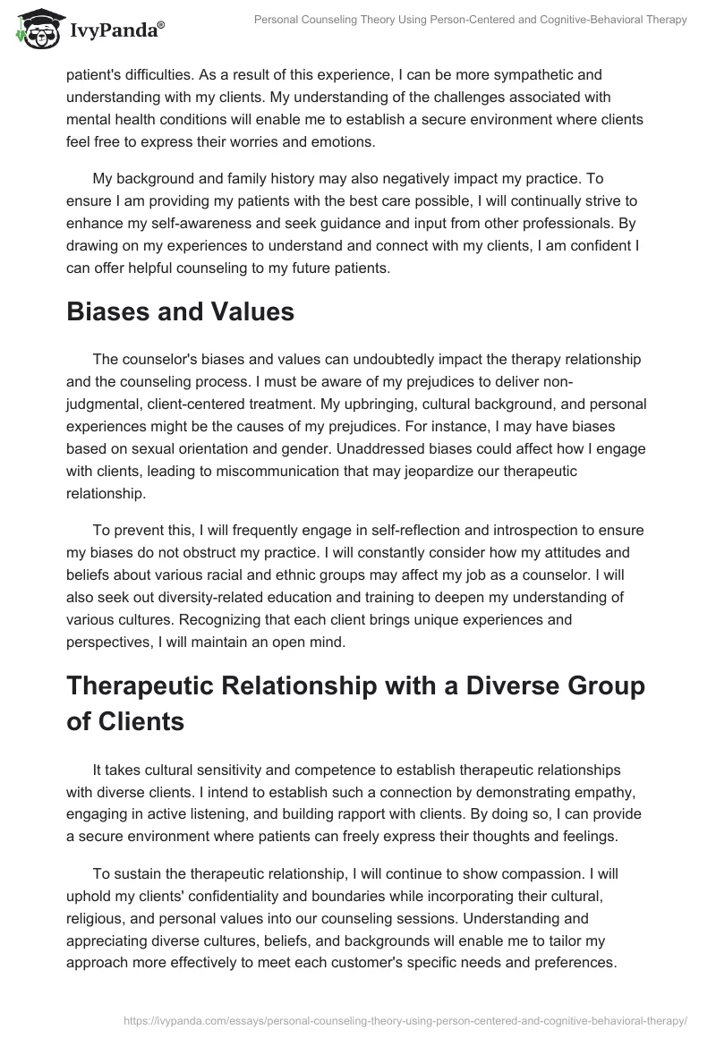 Personal Counseling Theory Using Person-Centered and Cognitive-Behavioral Therapy. Page 2