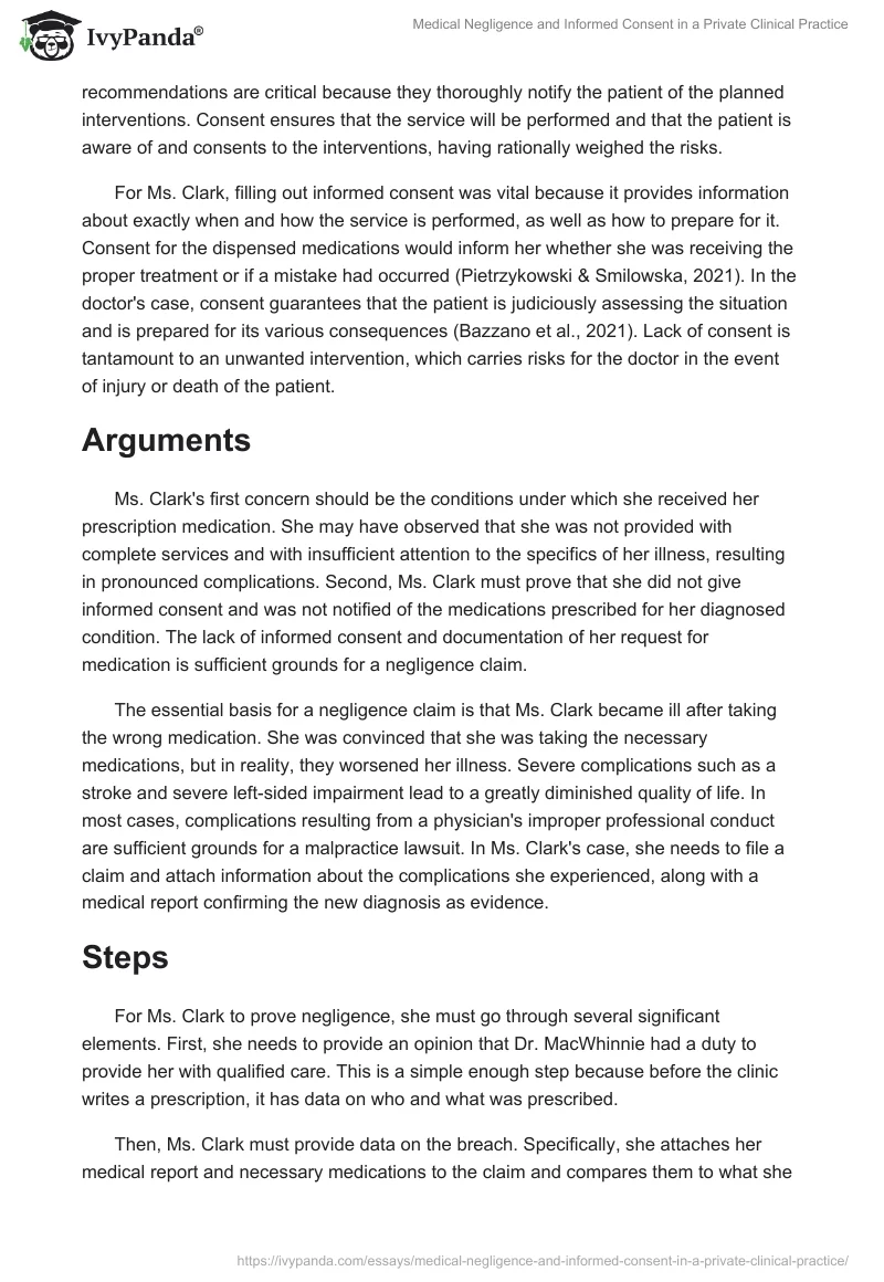 Medical Negligence and Informed Consent in a Private Clinical Practice. Page 2