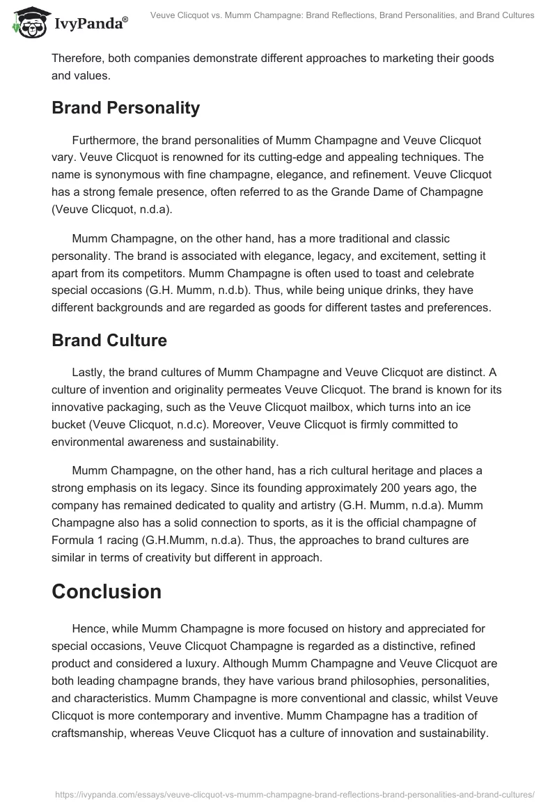 Veuve Clicquot vs. Mumm Champagne: Brand Reflections, Brand Personalities, and Brand Cultures. Page 2
