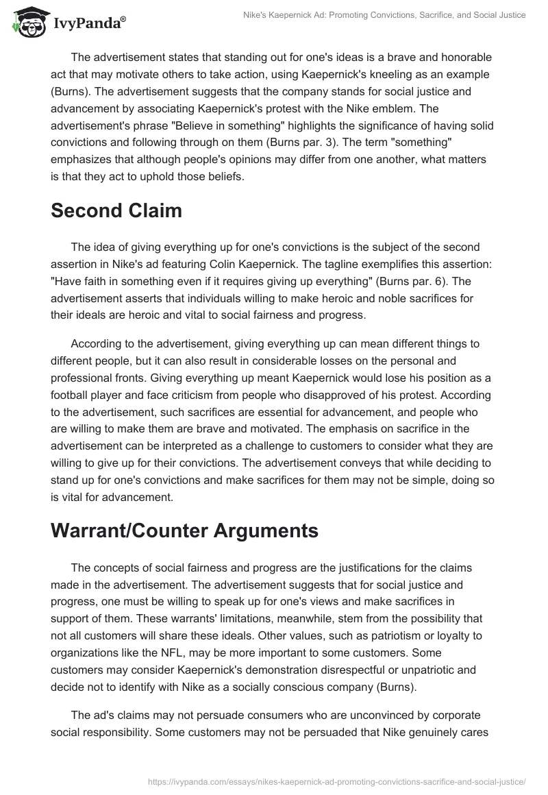 Nike's Kaepernick Ad: Promoting Convictions, Sacrifice, and Social Justice. Page 2