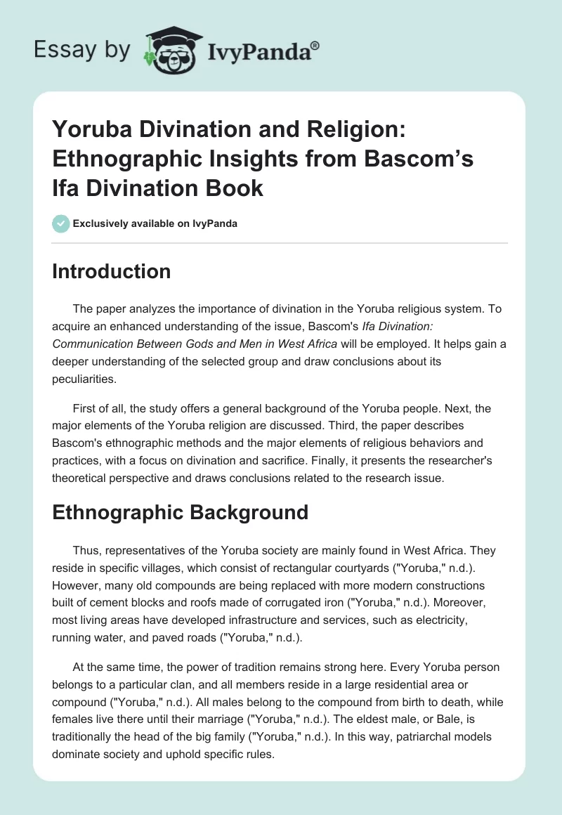 Yoruba Divination and Religion: Ethnographic Insights from Bascom’s Ifa Divination Book. Page 1