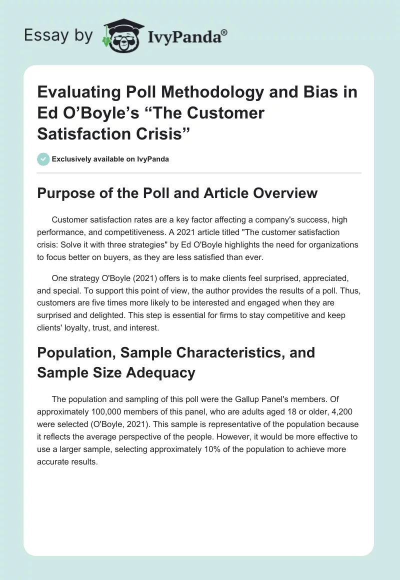 Evaluating Poll Methodology and Bias in Ed O’Boyle’s “The Customer Satisfaction Crisis”. Page 1