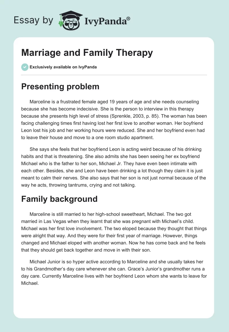Marriage and Family Therapy. Page 1