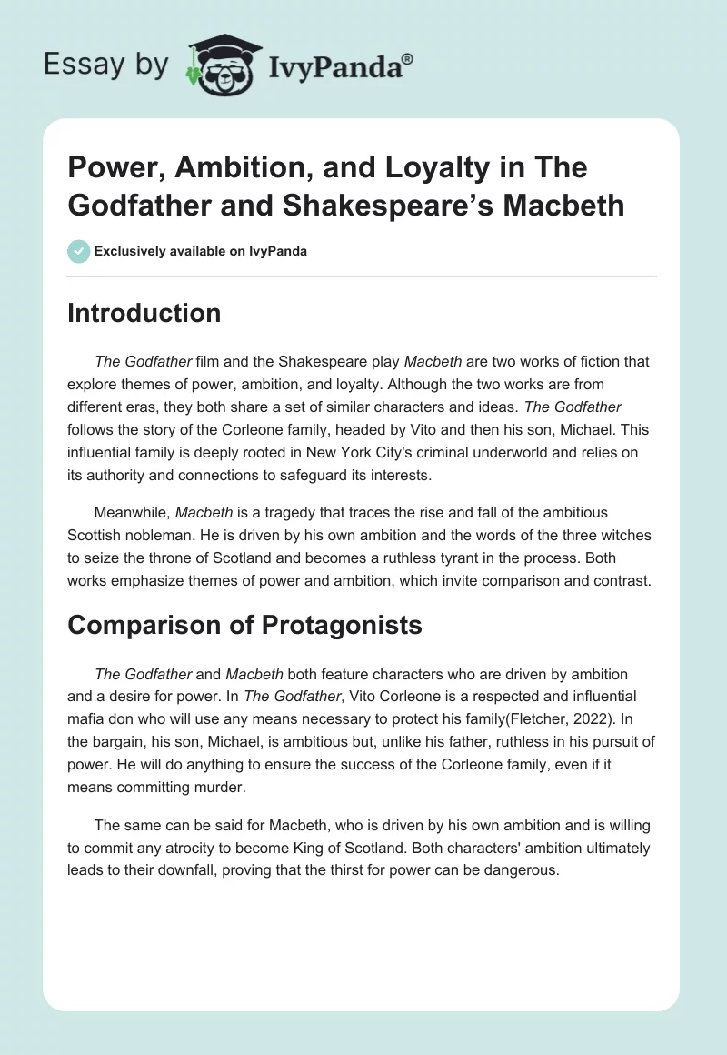 Power, Ambition, and Loyalty in The Godfather and Shakespeare’s Macbeth. Page 1
