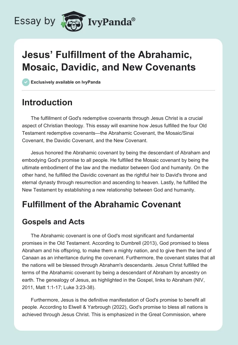 Jesus’ Fulfillment of the Abrahamic, Mosaic, Davidic, and New Covenants. Page 1
