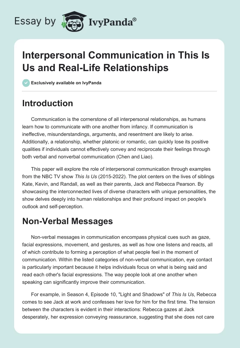 Interpersonal Communication in This Is Us and Real-Life Relationships. Page 1