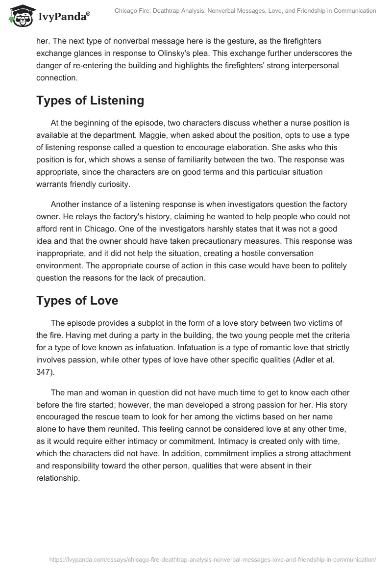 "Chicago Fire: Deathtrap" Analysis: Nonverbal Messages, Love, and Friendship in Communication. Page 2
