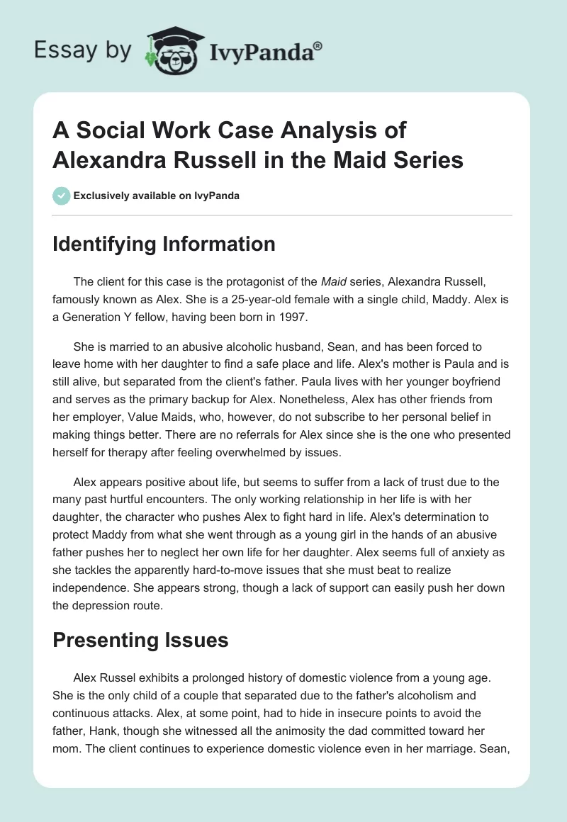 A Social Work Case Analysis of Alexandra Russell in the Maid Series. Page 1