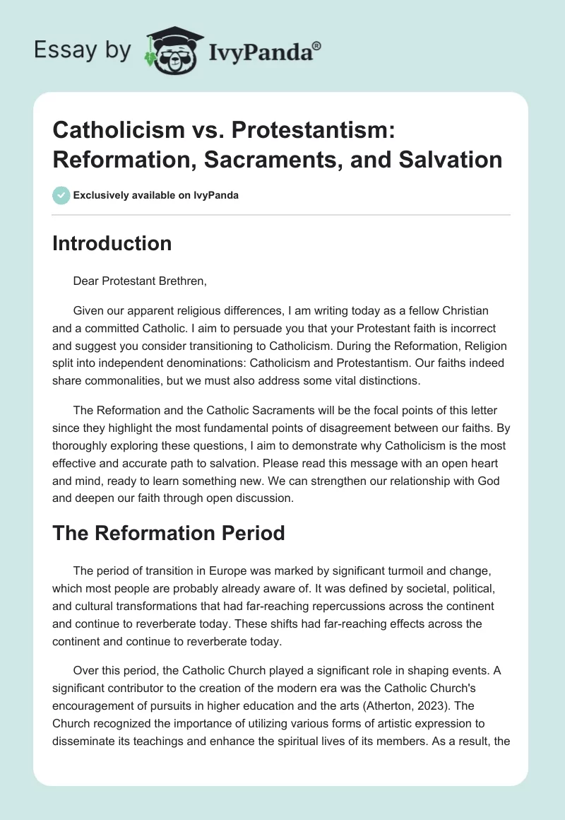 Catholicism vs. Protestantism: Reformation, Sacraments, and Salvation. Page 1