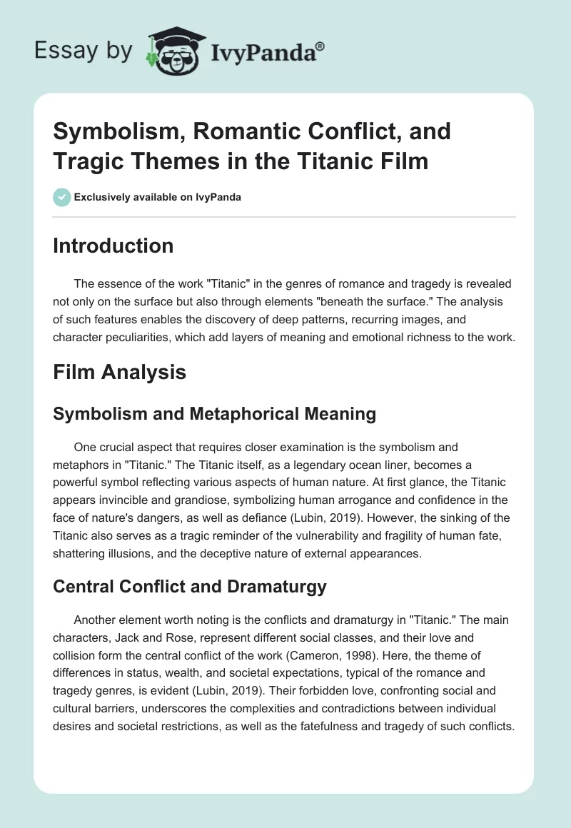Symbolism, Romantic Conflict, and Tragic Themes in the Titanic Film. Page 1