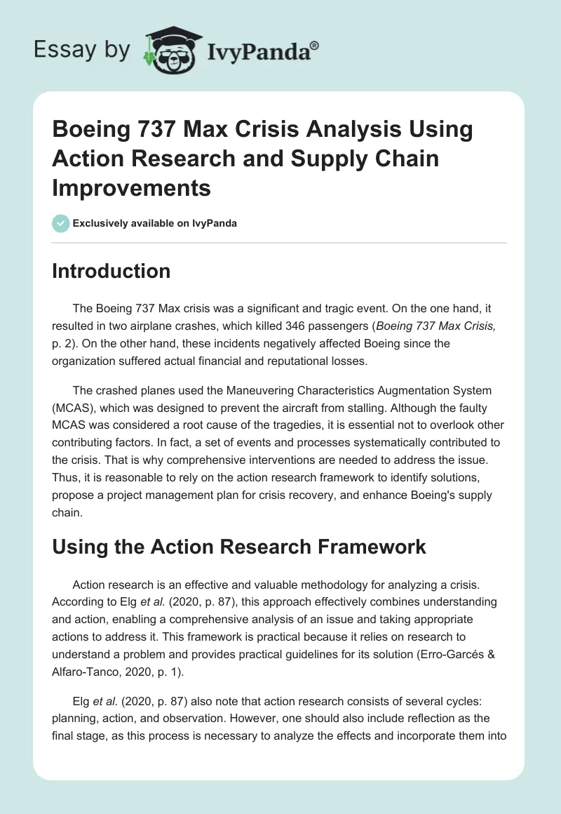 Boeing 737 Max Crisis Analysis Using Action Research and Supply Chain Improvements. Page 1