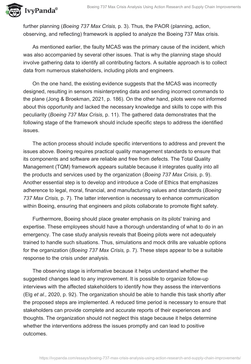 Boeing 737 Max Crisis Analysis Using Action Research and Supply Chain Improvements. Page 2