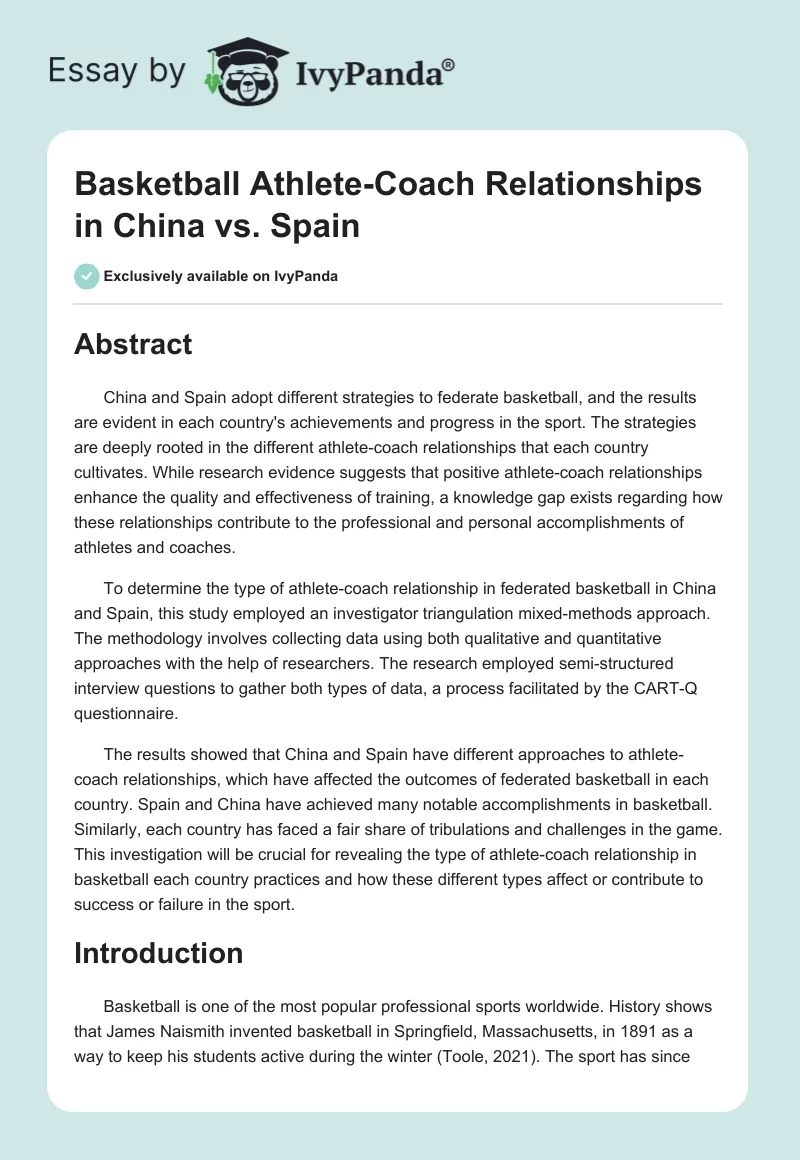 Basketball Athlete-Coach Relationships in China vs. Spain. Page 1
