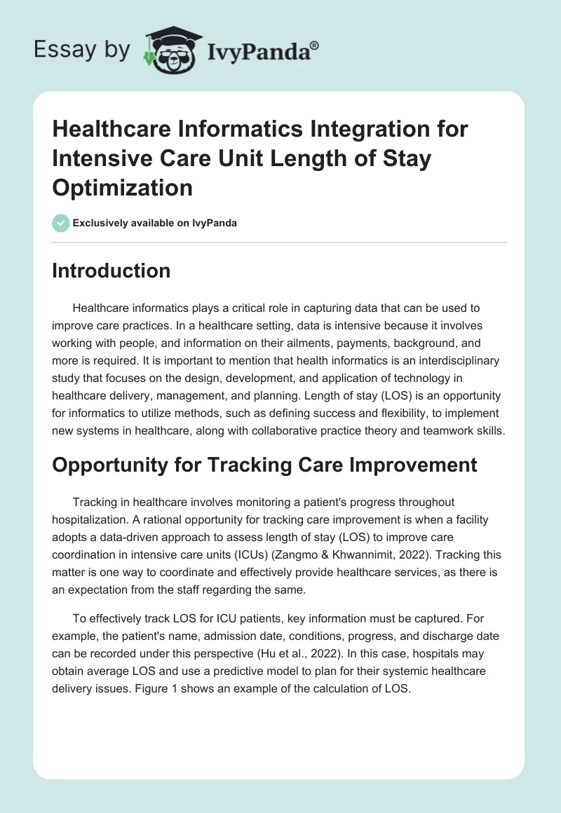 Healthcare Informatics Integration for Intensive Care Unit Length of Stay Optimization. Page 1