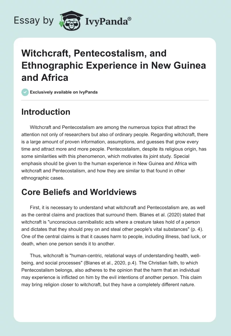 Witchcraft, Pentecostalism, and Ethnographic Experience in New Guinea and Africa. Page 1