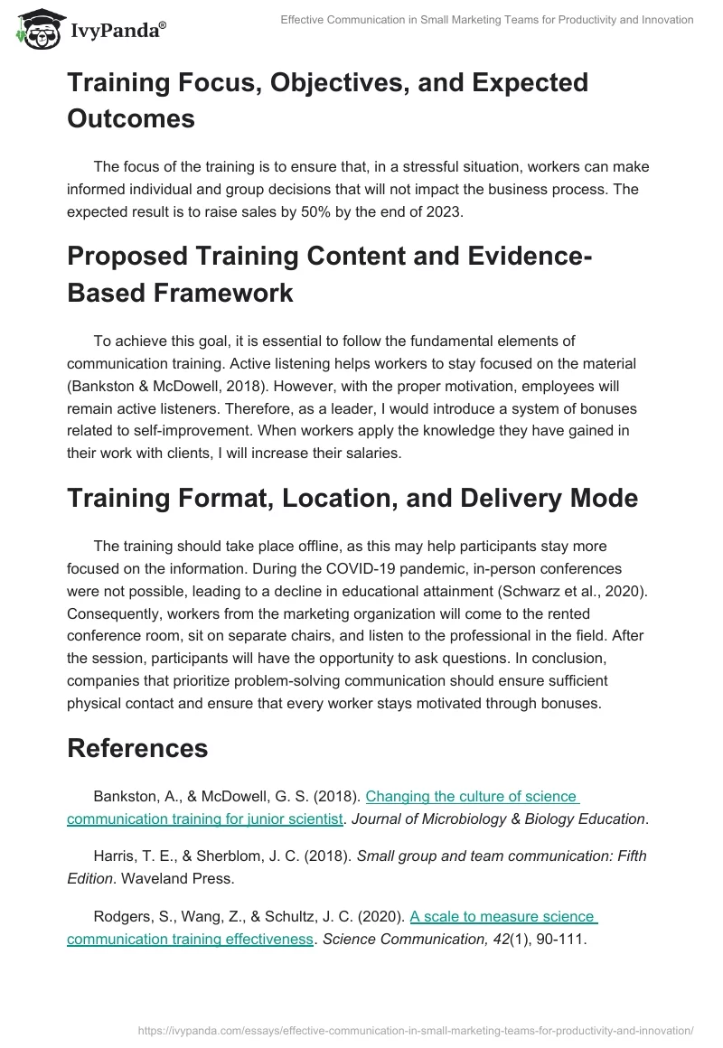 Effective Communication in Small Marketing Teams for Productivity and Innovation. Page 2