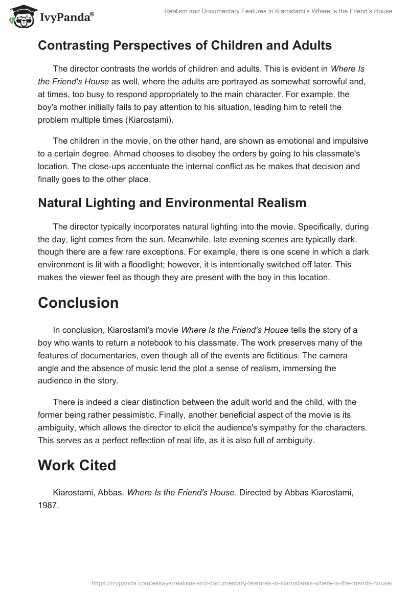 Realism and Documentary Features in Kiarostami’s Where Is the Friend’s House. Page 2