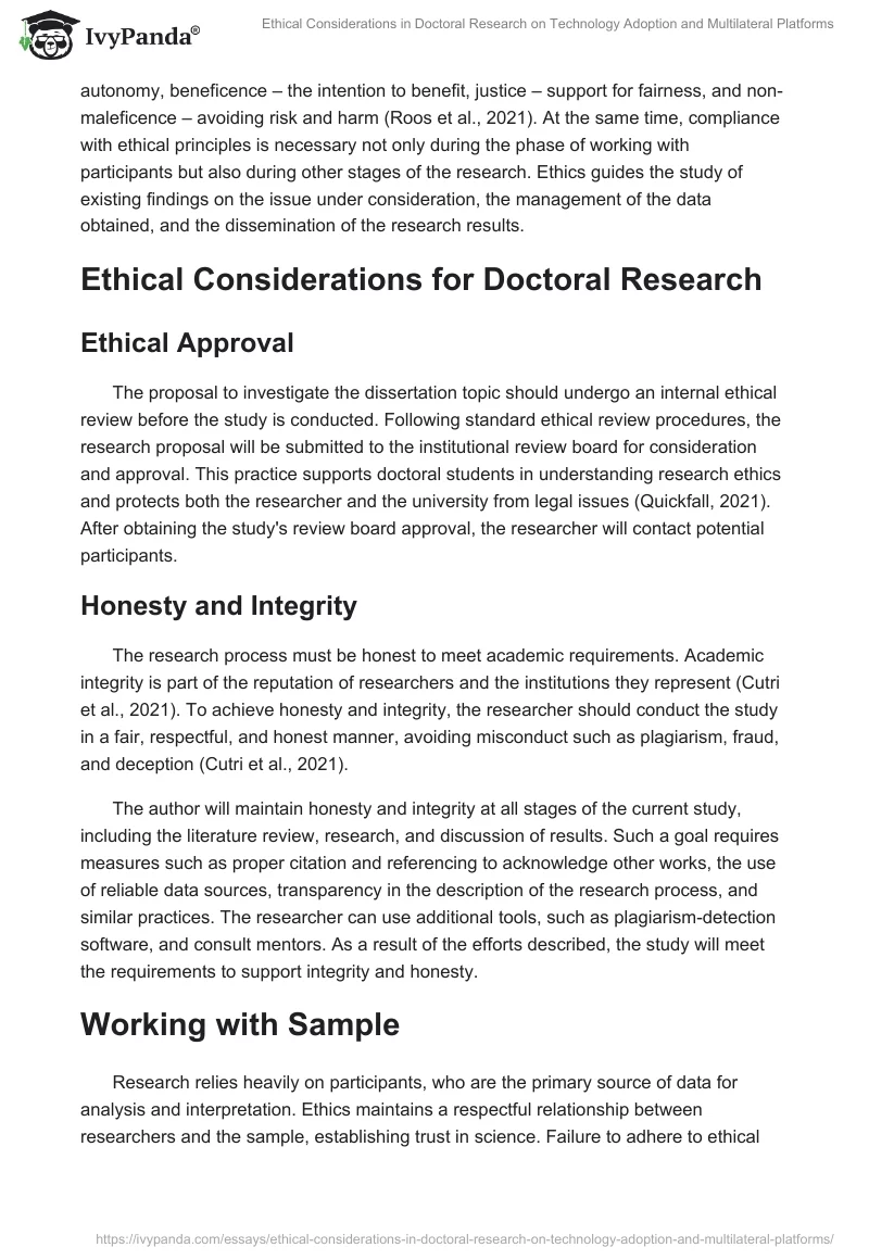 Ethical Considerations in Doctoral Research on Technology Adoption and Multilateral Platforms. Page 2