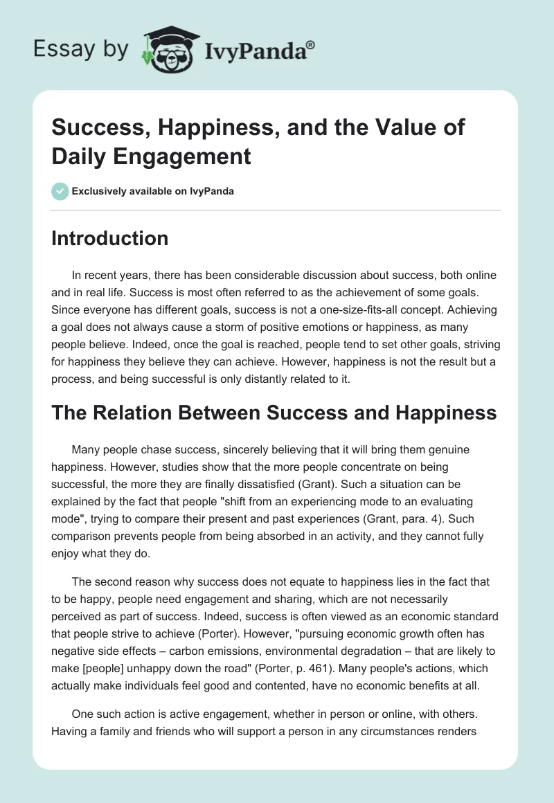 Success, Happiness, and the Value of Daily Engagement. Page 1