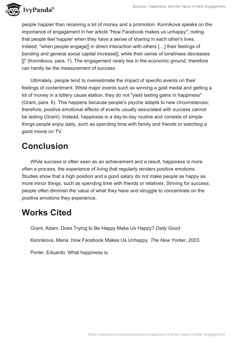 Success, Happiness, and the Value of Daily Engagement. Page 2