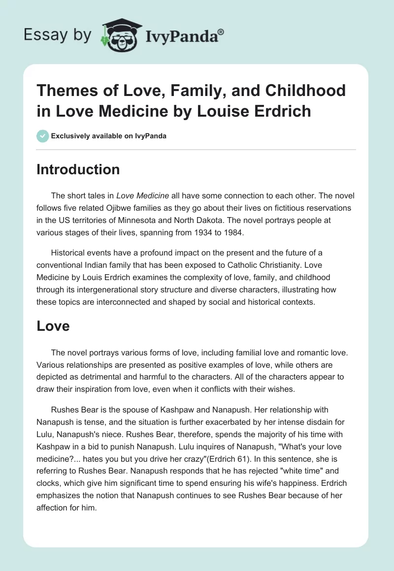 Themes of Love, Family, and Childhood in Love Medicine by Louise Erdrich. Page 1