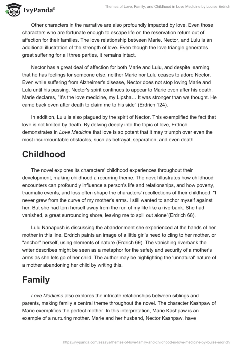 Themes of Love, Family, and Childhood in Love Medicine by Louise Erdrich. Page 2