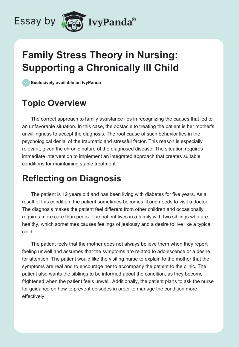 Family Stress Theory in Nursing: Supporting a Chronically Ill Child. Page 1