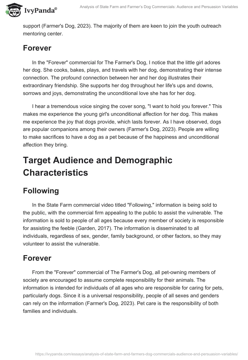 Analysis of State Farm and Farmer’s Dog Commercials: Audience and Persuasion Variables. Page 2