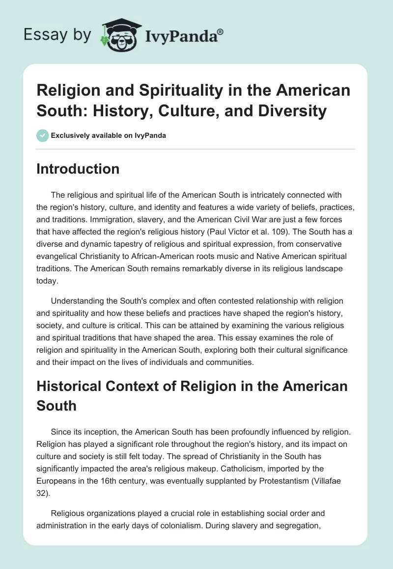 Religion and Spirituality in the American South: History, Culture, and Diversity. Page 1