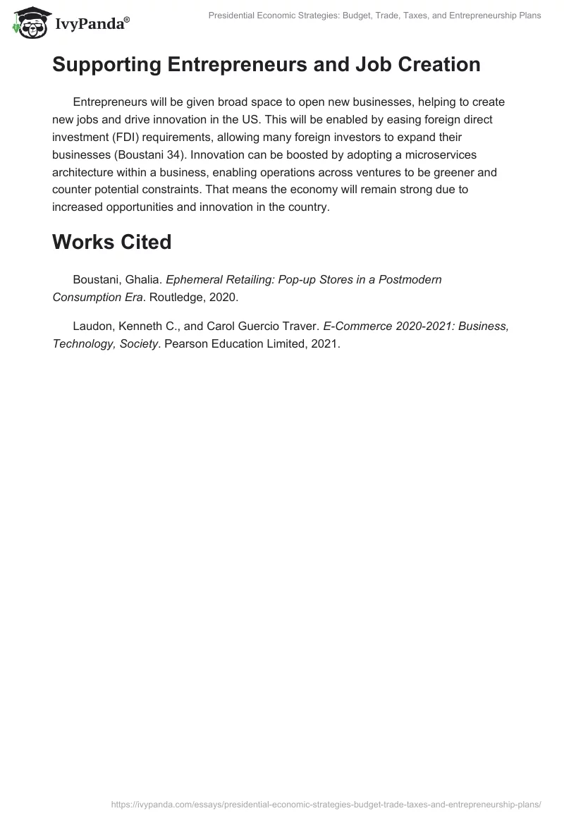 Presidential Economic Strategies: Budget, Trade, Taxes, and Entrepreneurship Plans. Page 2