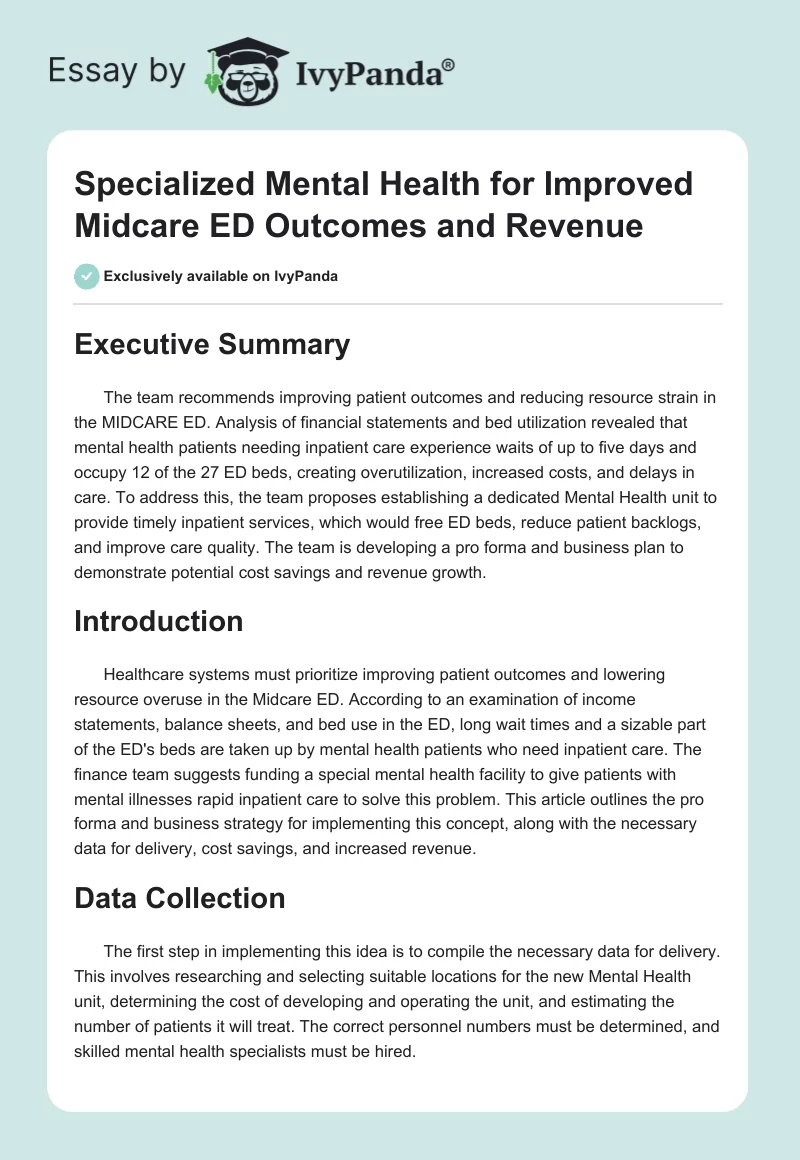 Specialized Mental Health for Improved Midcare ED Outcomes and Revenue. Page 1