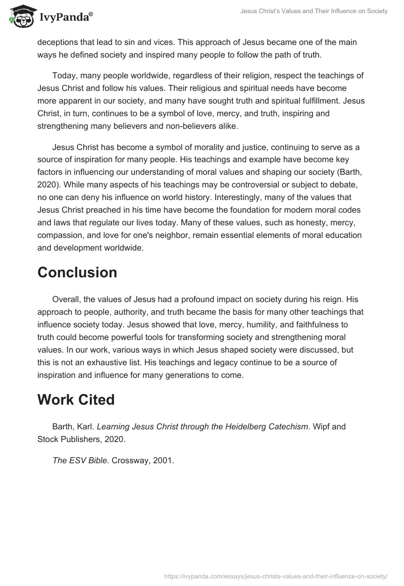 Jesus Christ’s Values and Their Influence on Society. Page 2