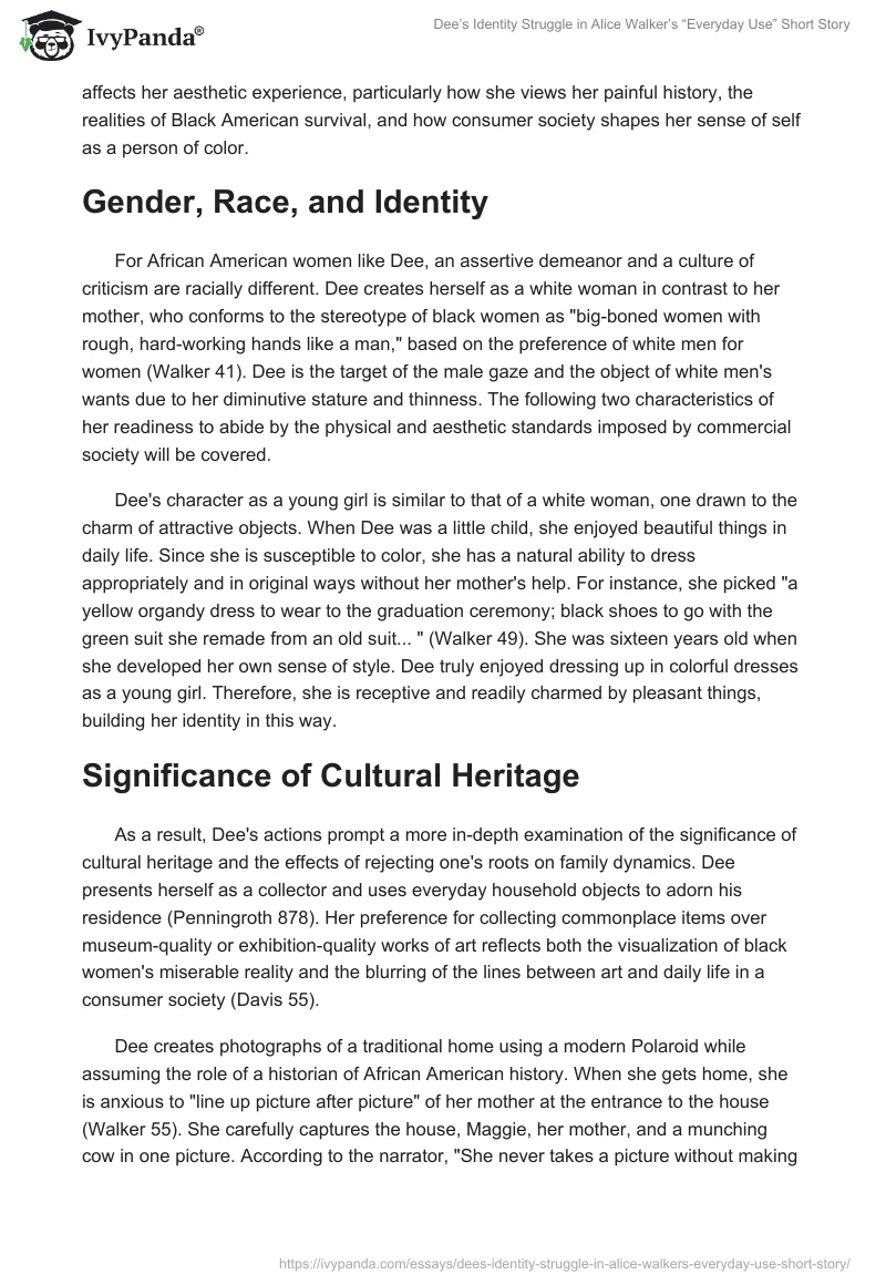 Dee’s Identity Struggle in Alice Walker’s “Everyday Use” Short Story. Page 2