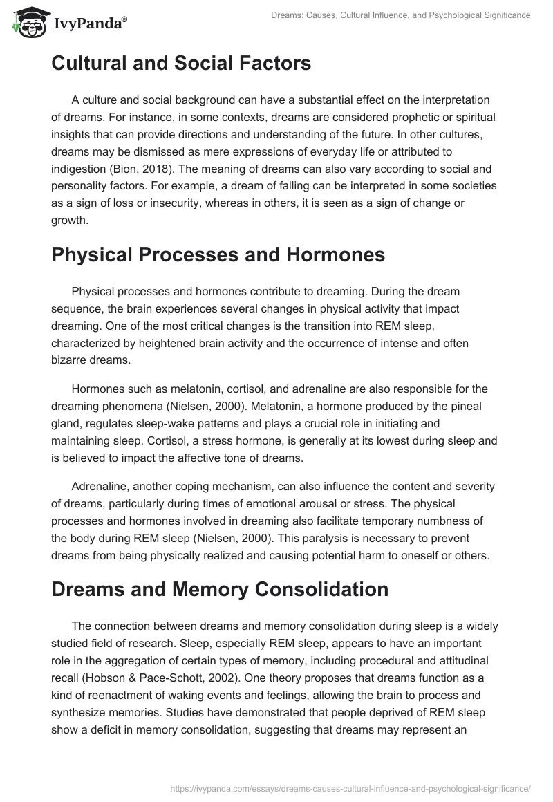 Dreams: Causes, Cultural Influence, and Psychological Significance. Page 2