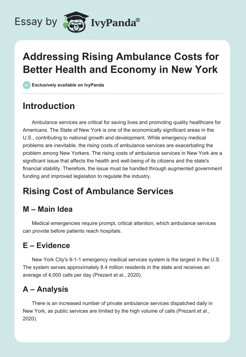 Addressing Rising Ambulance Costs for Better Health and Economy in New York. Page 1