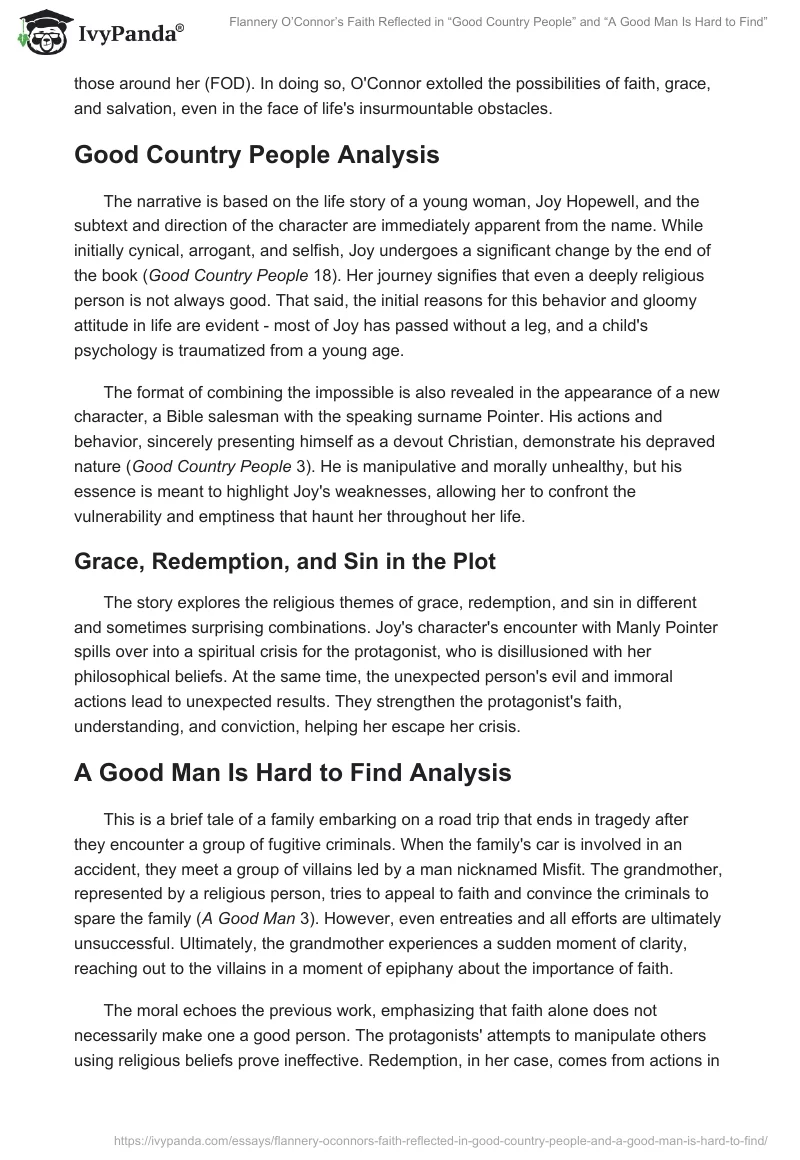 Flannery O’Connor’s Faith Reflected in “Good Country People” and “A Good Man Is Hard to Find”. Page 2